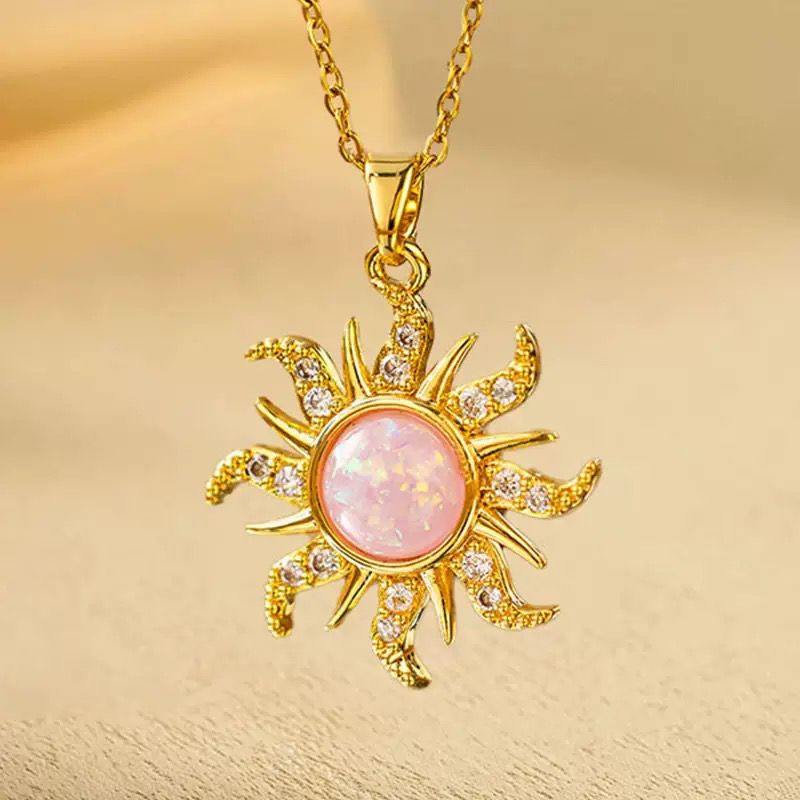 Sunrise Auxerre - collar sol enchapado en oro 14k con ópalo rosado - Podios