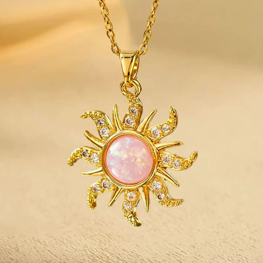 Sunrise Auxerre - collar sol enchapado en oro 14k con ópalo rosado - Podios