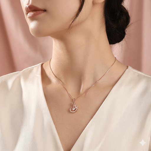 Swan Rose Gold - collar enchapado en oro rosa 14k con circones - Podios