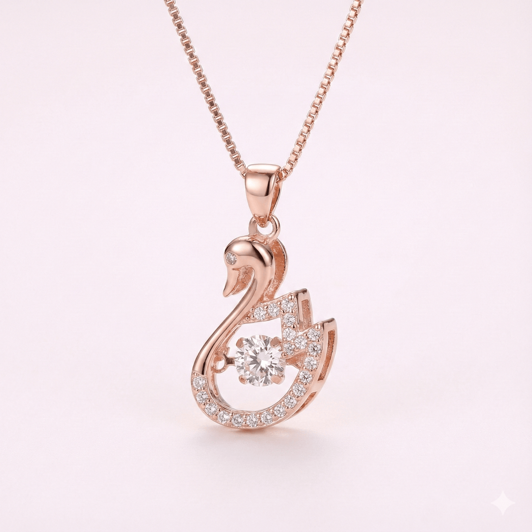 Swan Rose Gold - collar enchapado en oro rosa 14k con circones - Podios