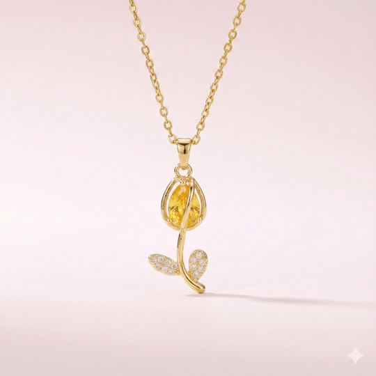 Tulipe et Couleur Collection - collar de tulipán rojo enchapado en oro 14k con cristales - Podios