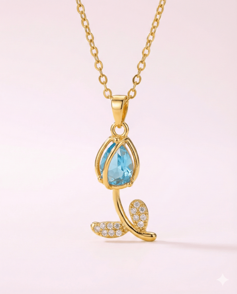 Tulipe et Couleur Collection - collar de tulipán rojo enchapado en oro 14k con cristales - Podios