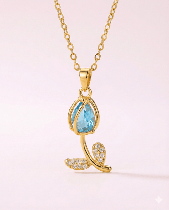 Tulipe et Couleur Collection - collar de tulipán rojo enchapado en oro 14k con cristales - Podios