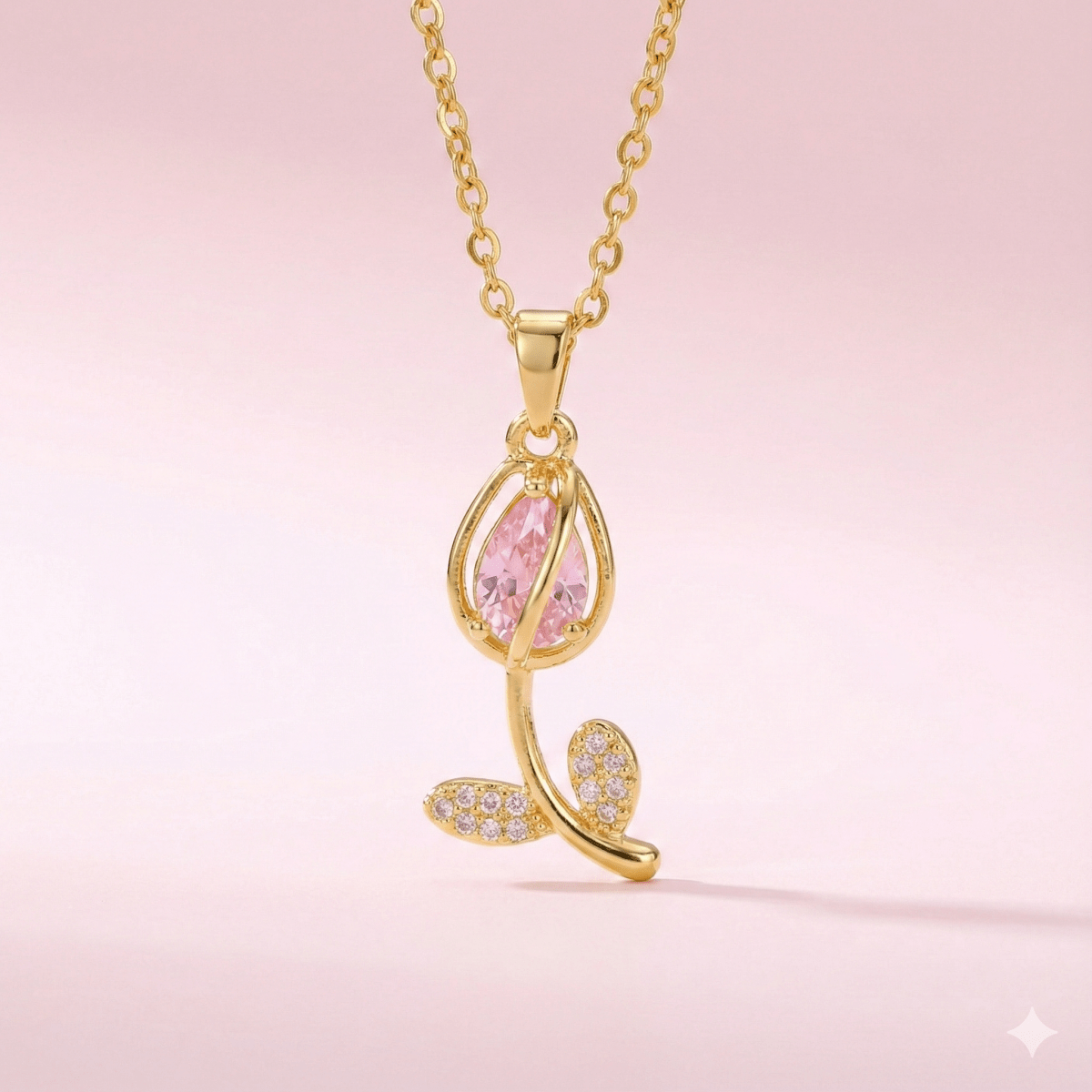 Tulipe et Couleur Collection - collar de tulipán rojo enchapado en oro 14k con cristales - Podios